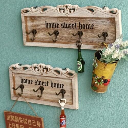 American country European creative retro nostalgic carved wooden shop wall hanging decoration hook coat hook