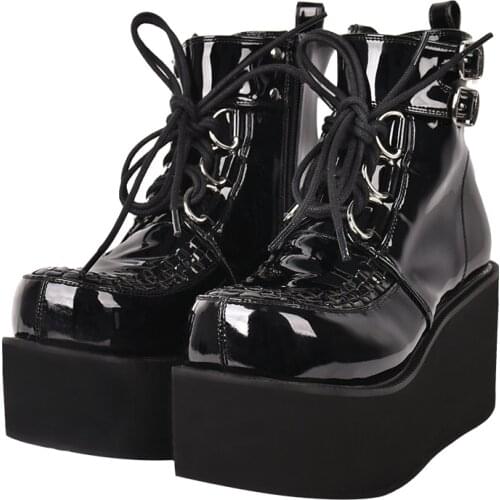 Angelic imprint new Women motorcycle cool punk ankle short boots lady lolita shoes high heels pumps lace up 33-47 9710 8cm PL