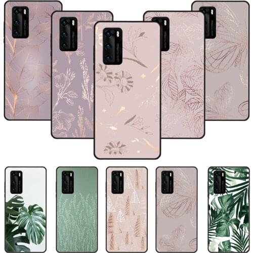 Phone Case For Huawei P20 P30 P40 P Smart Z + P10 Mate 30 10 20 Lite Pro Black Cover Bumper Tpu Leaves Leaf Green Plant