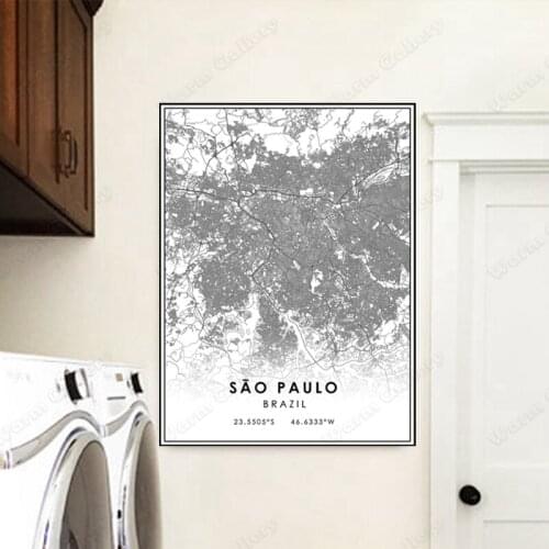 Black and White City Map The Sao Paulo City Map Poster HD Print Wall Art Canvas Nordic Landscape Painting for Home Decor