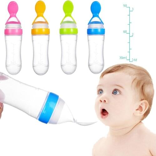 Baby Squeeze Feeding Spoon Bottle Infant Food Supplement Feeder Safe Silicone Tableware Drink Soup Take Medicine Tools