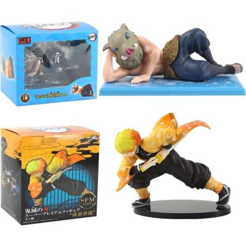 14cm Demon Slayer Figures Super Premium Zenitsu Agatsuma Sword Inosuke Hashibira Sleeping Anime Model Toys