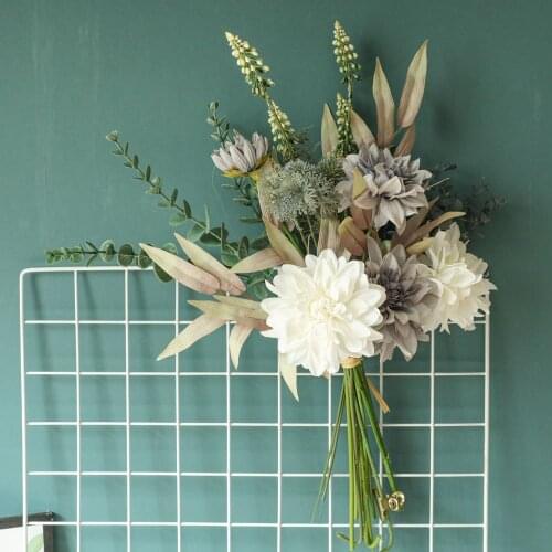 Artificial Silk Flowers Dahlia Bunch Home Table Decoration Flower Fake Plant Wedding Bride Holding Bouquet Office Decor