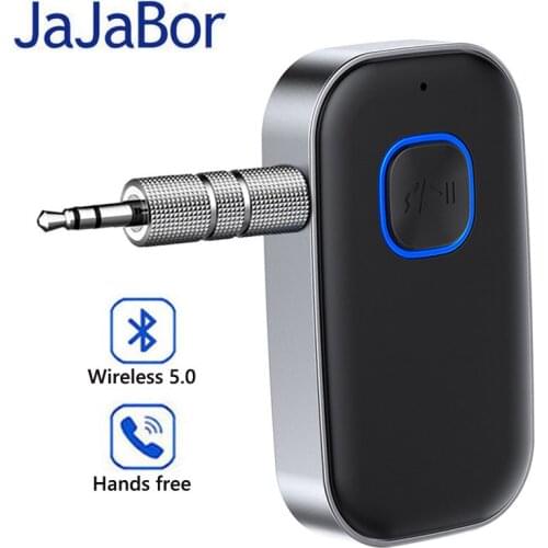JaJaBor Bluetooth 5.0 Car Kit Handsfree Colorful Atmosphere Lights Car Receiver Aux Stereo Receiver Bluetooth Adapter For Car
