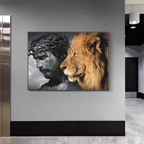 Christian Jesus Portrait Poster HD Print Canvas Painting Modern Popular Animal Lion Interior Home Room Decoration Pictures