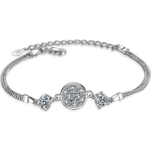 KOFSAC Charm Sterling Silver 925 Bracelets for Women Sweet Cute Lady Round Bangles Luxury Purple Crystal Jewelry Christmas Gifts