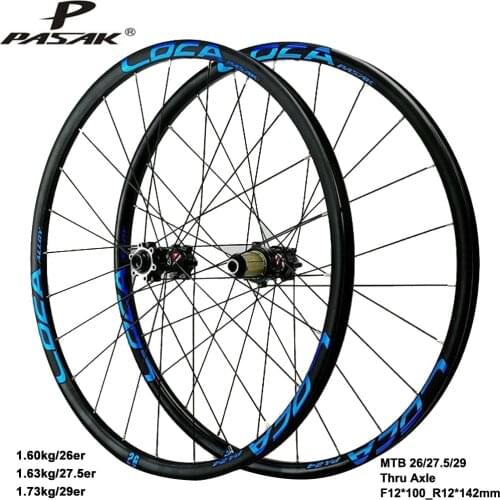 Pasak Mtb Wheelset 26 27.5 29er 700c Road Wheels Thru Axle F12X100 R12X142mm Disc Brake 24 Holes Sand Blasting Schrader Valve