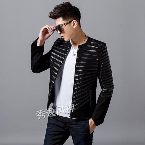 Heavy Mens Pattern Wear Self-cultivation Spelling Thong Grain Loose Coat Nightclub Handsome Fashion Trend Long Sleeve Jacket