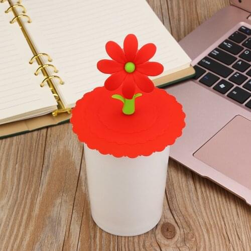 Hot Cute Sunflower Lace Dust Reusable Silicone Cover Cup DIY Beautiful Free Splicing Thermal Insulation Cup Seal Covers A60