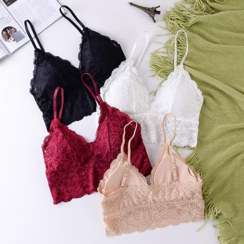 Linbaiway Sexy Deep V-neck Bras Triangle Cup Bralette Underwear Lace Padded Solid Lingerie Adjustable Bra Brasiere Mujer Femme