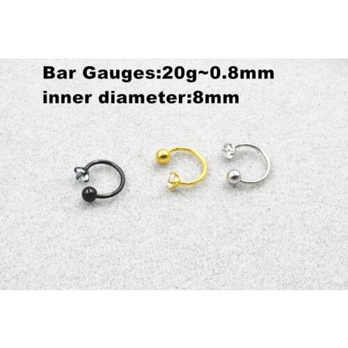 LOT50pcs Body Jewelry - Surgical Steel CZ 20gx8mm Ear/Nose/ Lip Labret Bar Lip Piercing CBR Horseshoes Sliver/Black/Gold