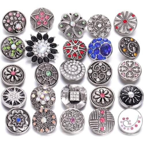 10pcs/lot Wholesale 18mm Snap Jewelry Mix Many Styles 18mm Metal Snap Buttons Jewelry Mixed Buttons Rhinestone Snaps Jewelry