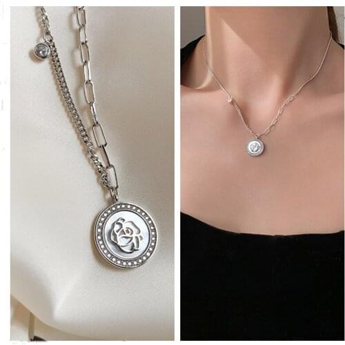 Trendy Rose Card Pendant Necklace Lady Choker Accessories Fashion Geometric Chain Silver 925 Necklaces Women Jewelry Charm Gift