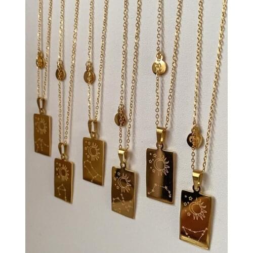 Trendy Zodiac Necklaces Stainless Steel Waterproof 18 Gold Collar 2 Constellations Necklace Bulk Wholesale