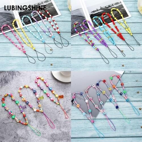 New Colorful Acrylic Evil Eye Sunflower Beads Mobile Phone Chain Anti-lost Chains Lanyard for Girls Women Halter Neck Key Chain