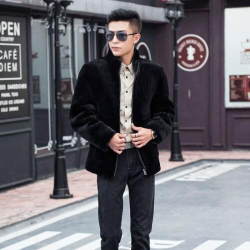 Autumn and winter mens faux fur coat Mink hair Korean slim zipper jacket artificial fur mens wear fur jacket men winter coat