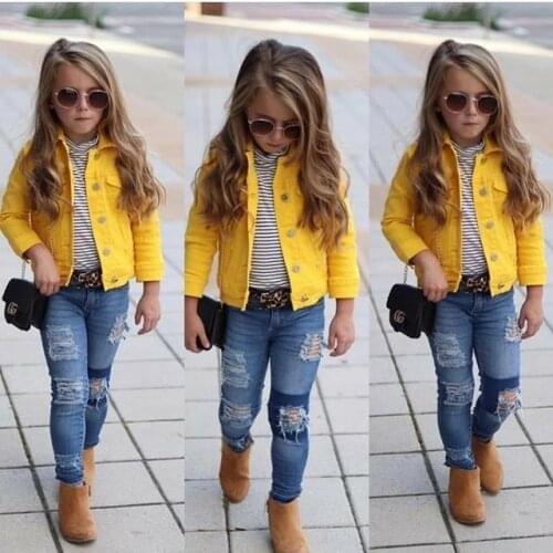 Kids Girl Casual Long Sleeve Denim Jacket Outwear Button Coat Tops Fashion Spring Autumn Clothes For 1-6Years Children