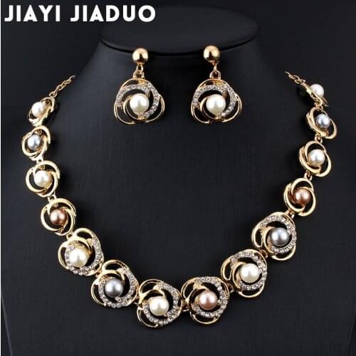Jiayijiaduo Bridal Jewelry Sets Imitation Pearl Gold-color Wedding for Women Roses Tripe Beads Designed for Women Gifts
