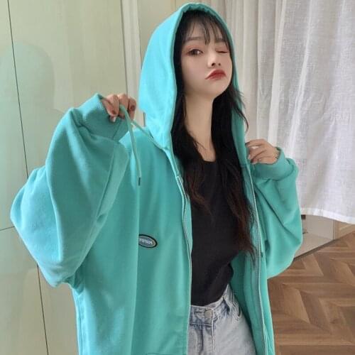 Loose Women Hoodies Streetwear Zipper Cardigans 2021 New Spring Autumn Thin Hip Hop Style Female Sweatshirts Oversized