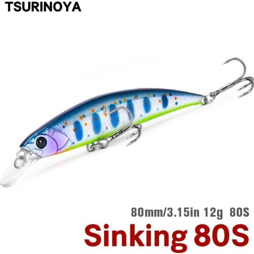 TSURINOYA 80S 80mm 12g Sinking Minnow Bait Depth 0.7-1.2m Large Trout Pike Rockfish Hard Bait Artificial Bait Pesca Fishing Lure