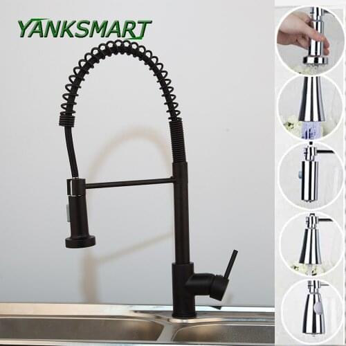 YANKSMART Blac Spring Kitchen Faucet Pull out Side Sprayer Single Handle Mixer Tap Sink Faucet 360 Rotation Kitchen Faucets