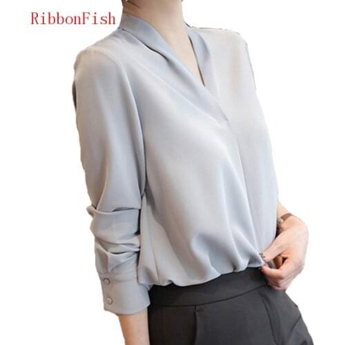Women Spring Autumn Style Chiffon Blouses Shirts V-Neck Casual Long Sleeve Office Work Wear Blusas DD8114