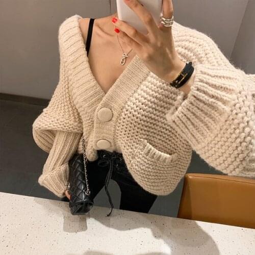 Cardigan Feminino Rushed Sale Jumper New Womens Sweater Lazy V-neck Knitted Celebrity Needle Lantern Sleeves Loose 2020 Net