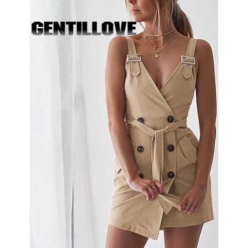 Sexy Women Casual Daily Dress Elegant Solid Color Office Ladies Deep V Wrap Ruched Sleeveless Party Mini Dresses Pocket Dress
