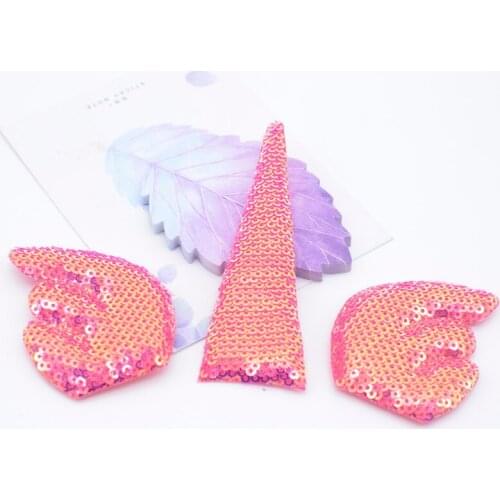 12Pcs Bling Sequins Wing Antlers Unicorn Horns Ears Appliques for DIY Headwear Band Accessories Crafts Toy Decor Patches L59