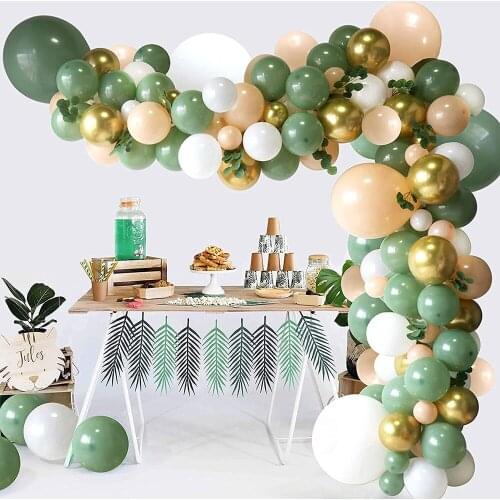152Pcs/set Retro Olive Green Balloon Garland Kit Sage Green White Gold Latex Balloons Arch Birthday Party Baby Shower Decoration