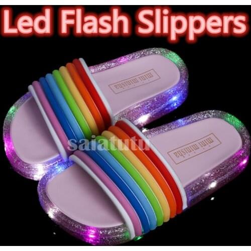 2021 New Footwear Luminous Jelly Summer Childrens LED Slipper Girls PVC Non-slip Beach Sandals Kids Rainbow Boy Slippers