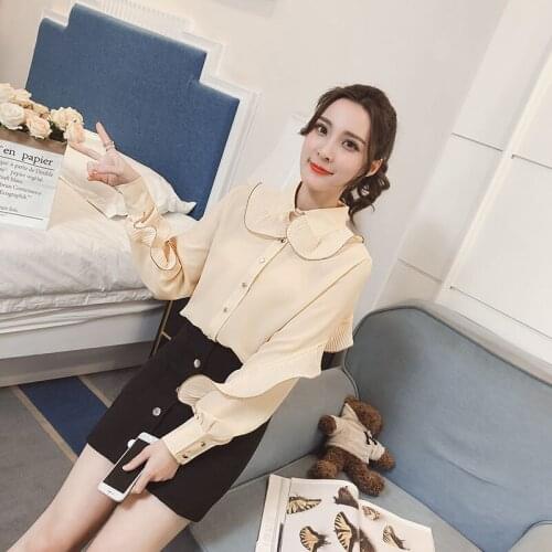 2021 Spring Autumn Women Blouse Long Sleeve Peter Pan Collar Shirt Casual Tops Elegant New Fashion Clothing for Female D51