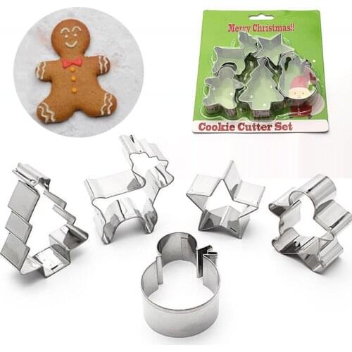 5Pcs Silver Stainless Steel Christmas Gingerbread Men Cookie Cutters