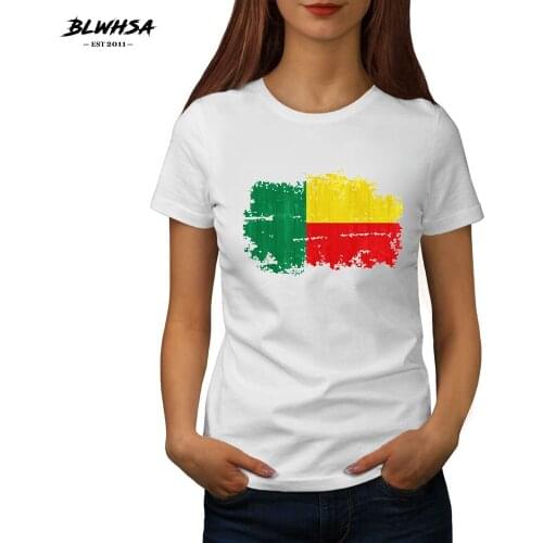 BLWHSA Top Quality T Shirt Women Nostalgic Style T-shirt Tee Benin National Flag Cotton Tops Shirt Camiseta Feminina