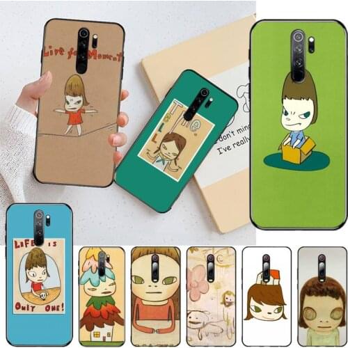 Art cartoon Yoshitomo Nara Black Cell Phone Case for Redmi Note 9 8 8T 8A 7 6 6A Go Pro Max Redmi 9 K20
