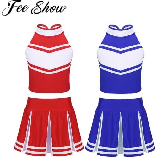 Kids Girls School Cheerleader Outfit Ballet Dance Tutu Dress Tops&Pleated Skirt Ballerina Stage Costume Cosplay Party Dance Wear