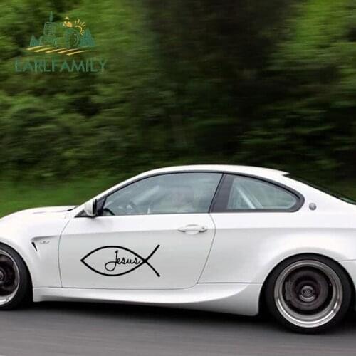 EARLFAMILY 58cm x 26.4cm JESUS FISH Big Vinyl Decal Sticker Car Window Wall Bumper God Religious Symbol Cross Car Stickers