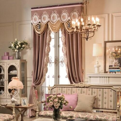 European American Italian Flannel Embroidered Curtain Dirty Pink Villa Luxury Curtains for Living Dining Room Bedroom Bay Window