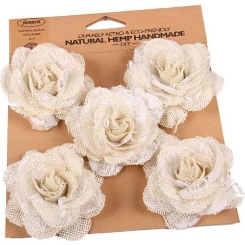 Hessian Burlap Lace Rose Flower Heads for Rustic Wedding Party Decoration