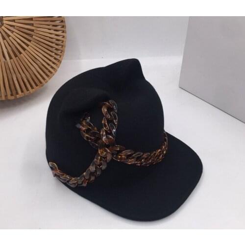 Hat visors female fashion personality independent cross chain wool equestrian cap cat ear joker black baseball capvisors