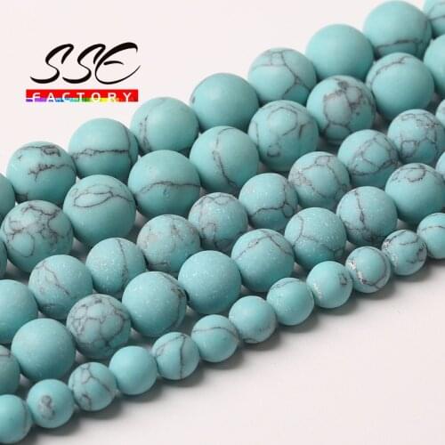 Dull Polish Light blue Turquoises Beads Natural Stone Round Loose Beads For Jewelry Making DIY Bracelets 4 6 8 10 12MM Wholesale