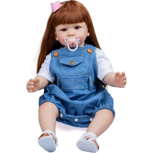 NPK 60CM Hand made brown hair doll bebe doll Boneca Reborn toddler baby girl doll Soft Silicone cloth body Lifelike