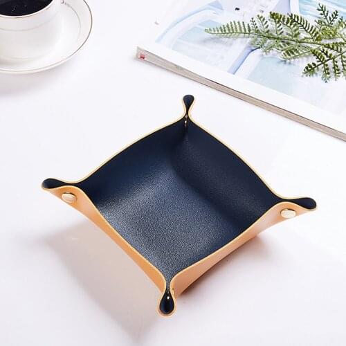 Dice Tray Desk Organizer Debris Bowl EDC Dump Square Folding For Sundries Key Coins Trinket PU Leather Portable Storage Box