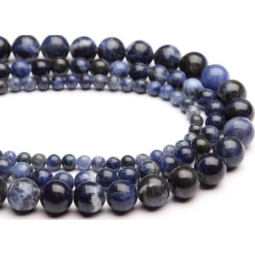 Natural Sodalite 4-12mm round Gemstone beads for 925 sterling silver Jewelry Making Necklace Bracelet 15inch ICNWAY