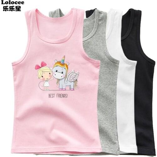 2021 Summer New Girls Unicorn Vest Soft Cotton Sleeveless tank tops undershirt Funny Cartoon Best Friend Unicorn Singlet