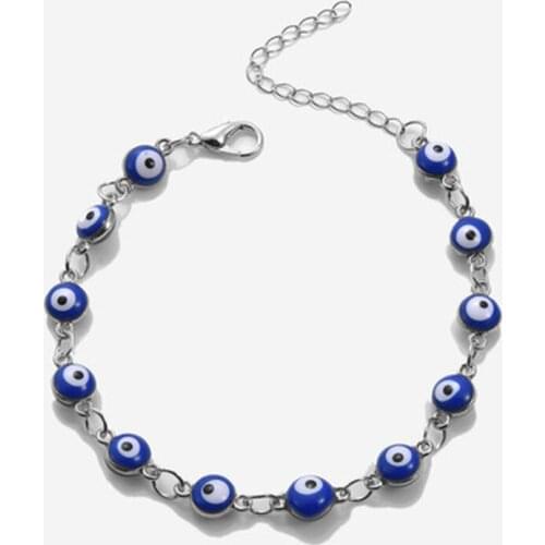 New Simple Silver Color Blue Turkish Evil Eye Chram Bracelets for Women Men Adjustable Gemstone Bracelets Anklet Jewelry Gift