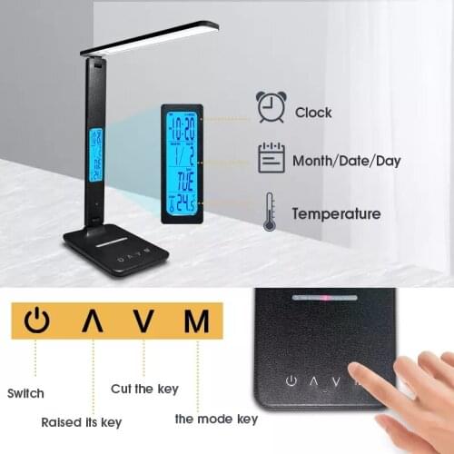 New LED desk lamp eye protection desk lamp with perpetual calendar Temperature alarm clock, mobile phone wireless usb charging