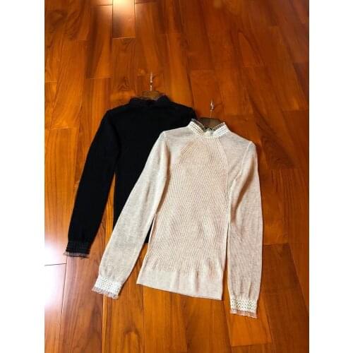 New Ladies Fashion 2021 Long Sleeve Sexy Casual Combination Netting Semi-Perspective Small Stand Collar Pullover 1127