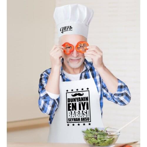 Personalized World Best Father Men 'S Kitchen Apron and Chef 'S Hat Seti-5