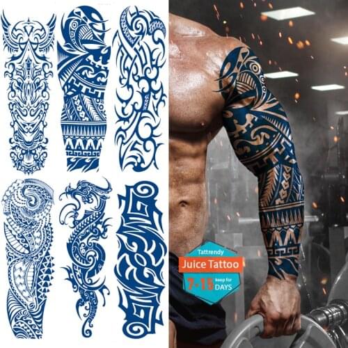Fake Tattoo Sleeves Men Full Arm Longsleeve Temporay Tattoos Sleeve Totem Tribal Dragon Robot Sexy Body Tattoo Large Juice Ink
